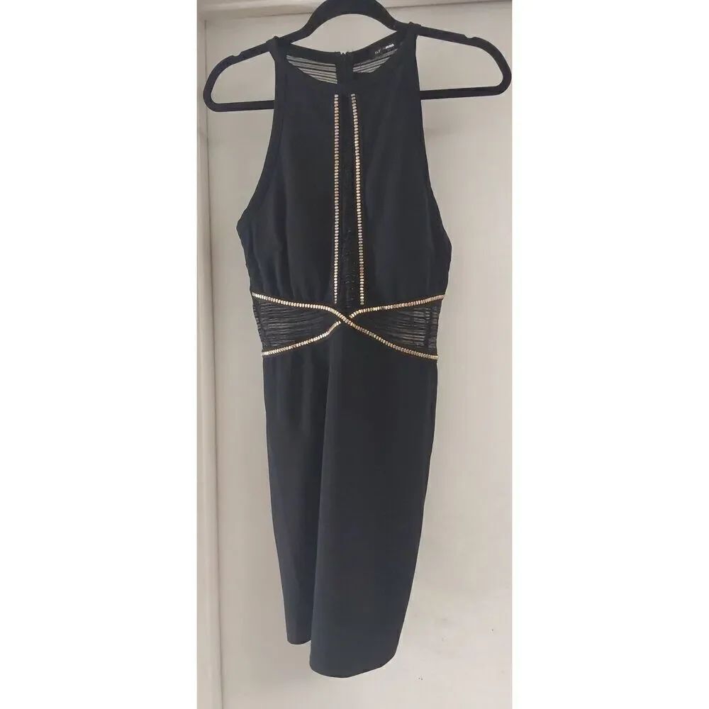 NWT~FASHION NOVA Black with Gold Trim Sleeveless Dress Sz Large